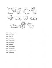 English Worksheet: color animals