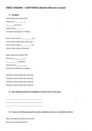 English Worksheet: Sweet Dreams - Used to