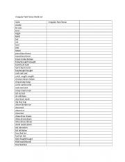 Irregular Past Tense Forms Word List