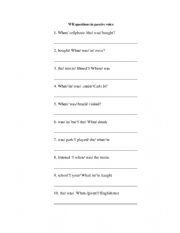 English Worksheet: Wh questions in passive voice