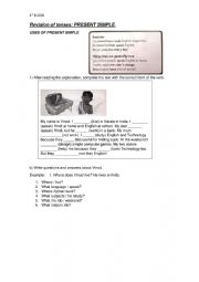 English Worksheet: PRESENT SIMPLE REVISION