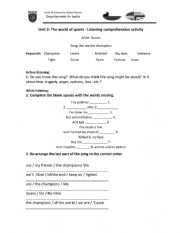 English Worksheet: We are the champions listening