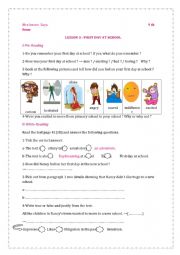 English Worksheet: Module 2 Lesson 3 First day at school 9th form Tunisia
