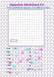 English Worksheet: The Opposites wordsearch