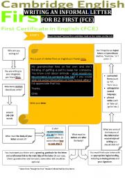 English Worksheet: WRITING AN INFORMAL LETTER FOR CAMBRIDGE B2 FIRST (FCE) [methodology]