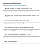 English Worksheet: Common stereotypes about Americans video