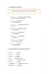 English Worksheet: WH-QUESTIONS AND TO BE 