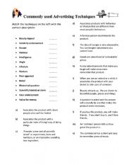 English Worksheet: Advertising Techniques