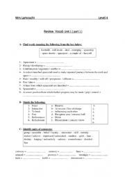 Review Vocab Unit 1 level 4