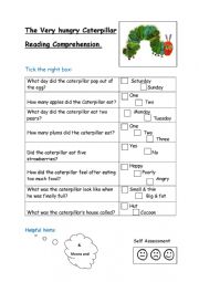 English Worksheet: The Very Hungry Caterpillar