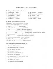 English Worksheet: Possessive cases exercise