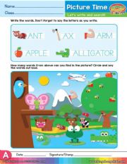 English Worksheet: Upper Case Words Beginning With �A� - Picture Time