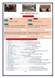 English Worksheet: TOO/ ENOUGH/ SO......AS