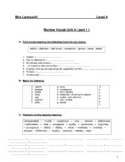 Review Vocab Unit 4 ( part 1 ) level 4