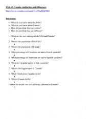 English Worksheet: Drew Binsky - USA VS Canada - Video Activity