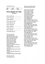 English Worksheet: Song Every Breath you take