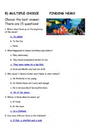 English Worksheet: Finding Nemo - COoprehension Quiz