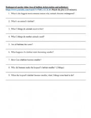 English Worksheet: Endangered species video questions 