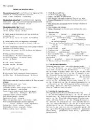 English Worksheet: Definite and indefinite articles
