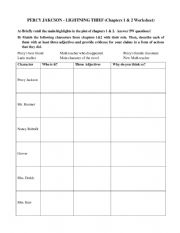 English Worksheet: Percy Jackson Lightning Thief - Chapter 1 and 2 Review