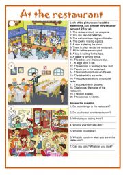 English Worksheet: Picture description - At the restaurant