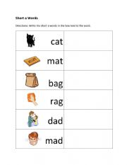 English Worksheet: Short A CVC Words with Pictures