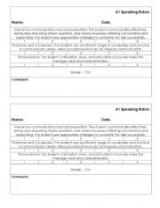 English Worksheet: A1 SPEAKING RUBRIC