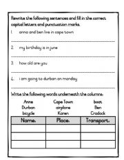 English Worksheet: Capital letters and punctuations