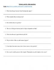 English Worksheet: Science Gravity video questions