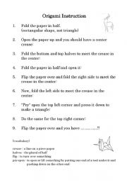 English Worksheet: origami - boat