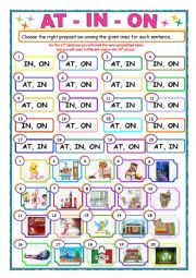 Prepositions time & places AT, IN, ON : mcq.