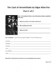 English Worksheet: The Cask of Amontillado by Edgar Allan Poe Part 1 of 2