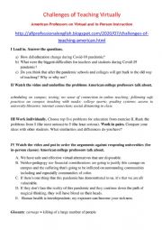 English Worksheet: Challenges of Teaching.  American Professors on Virtual and In-Person Instruction