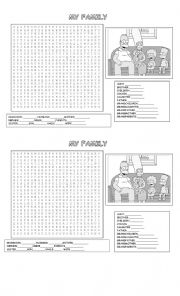 English Worksheet: My Family Wordsearch