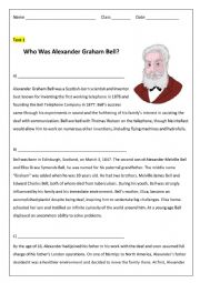 English Worksheet: Alexander Graham Bell Reading Comprehension 