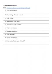 English Worksheet: Weather Reading Article