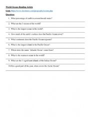 English Worksheet: World Oceans Reading Article