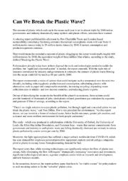 English Worksheet: Can We Break the Plastic Wave?