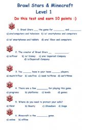 English Worksheet: Games Minecraft and Brawl Stars