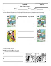 Reading worksheet - What are they saying?