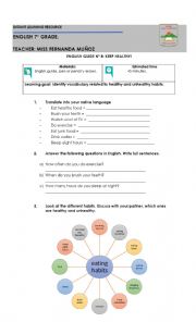 English Worksheet: healthy and unhealthy habits