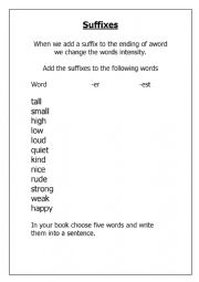 English Worksheet: Suffixes