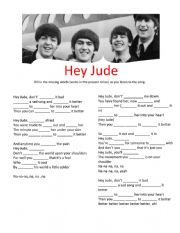 English Worksheet: Hey Jude - The Beatles (simple present and present continuous listening exercise)