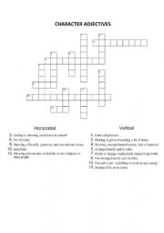English Worksheet: Crossword Puzzle - Character adjectives