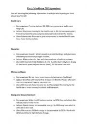 English Worksheet: British Parliament pretend elections