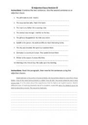 English Worksheet: Adjective Clause Revision