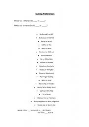 English Worksheet: Stating preferences - oral practice