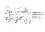 English Worksheet: Beach -coloring page following directions-