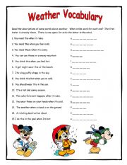 English Worksheet: Weather Vocabulary - Read the definition and write the word