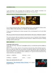 English Worksheet: I can summarise �The animated tale of Hamlet� to identify similarities and differences in the conflict plot between this film and �the Lion King�.